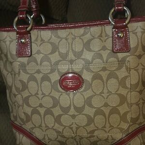 Coach Brown and Red Signature Tote